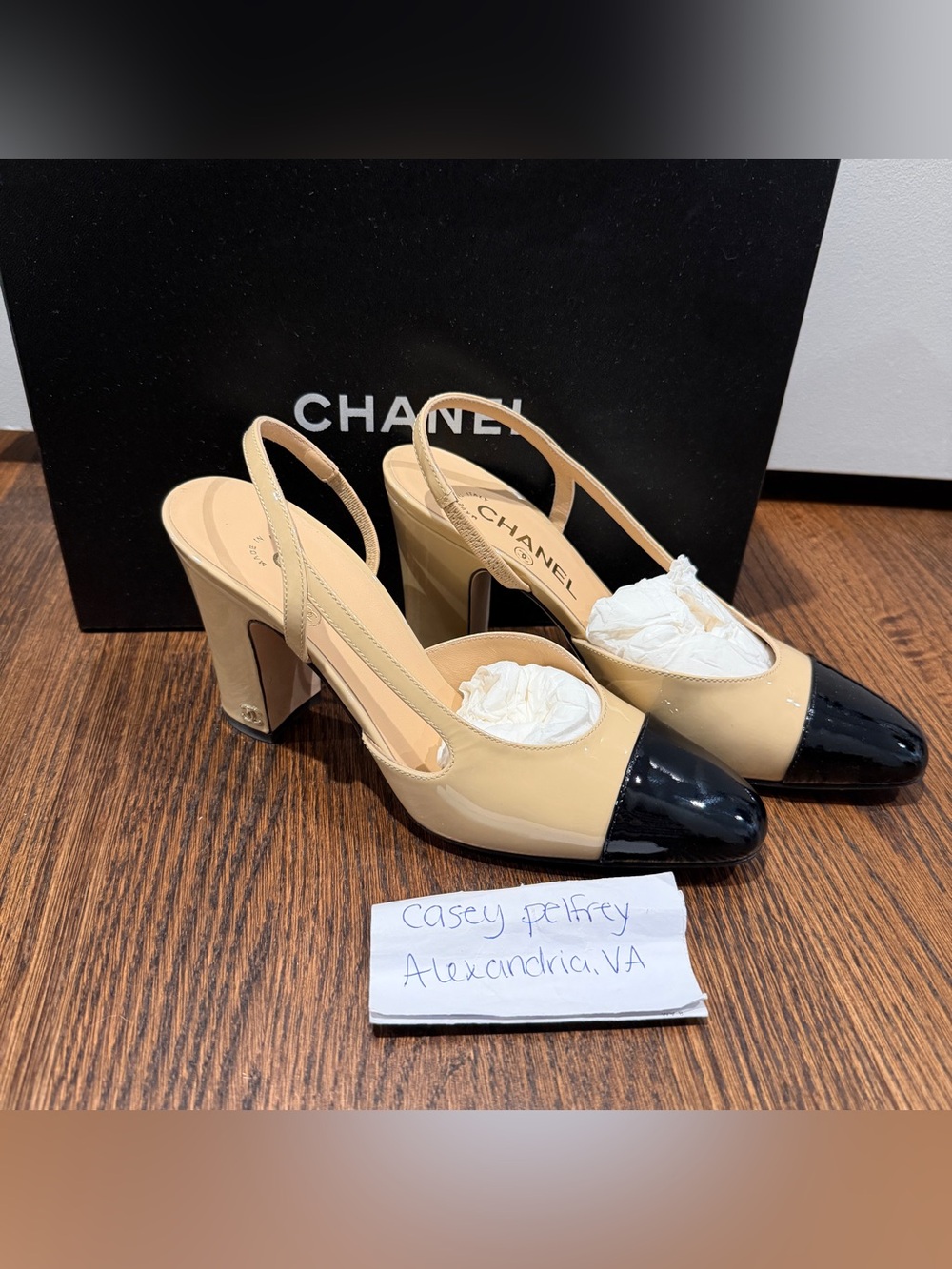 Chanel Slingback Patent Two Tone Heels 37.5
